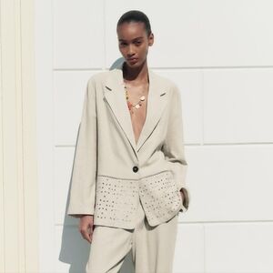 Zara Linen Blend Oversized Blazer